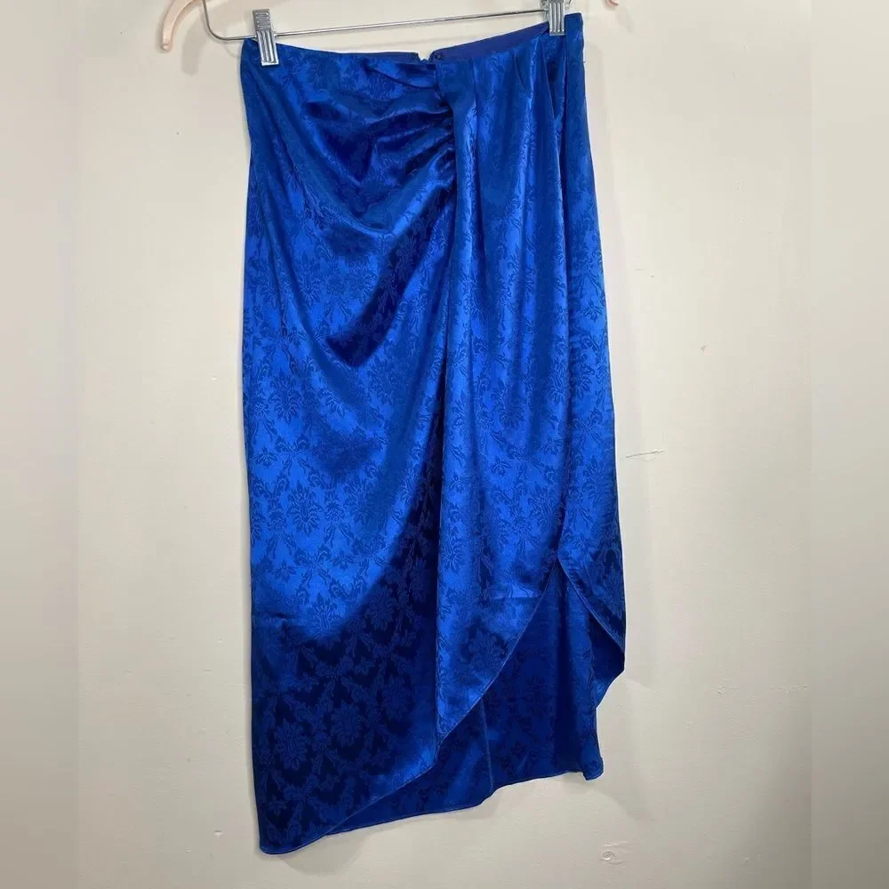 Ronny Kobo Miranda jacquard satin blue midi skirt Medium